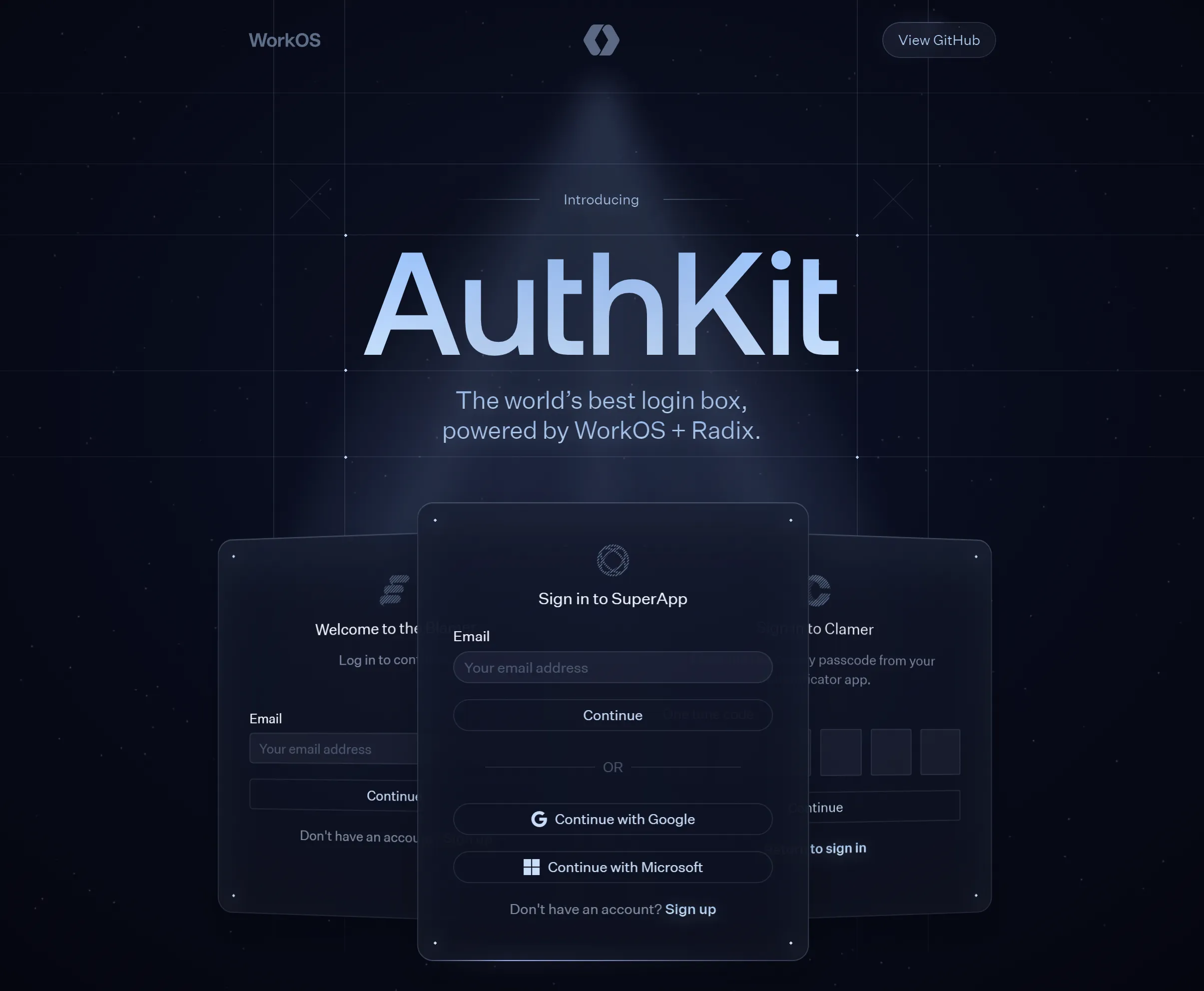 Hero with dark background from Authkit