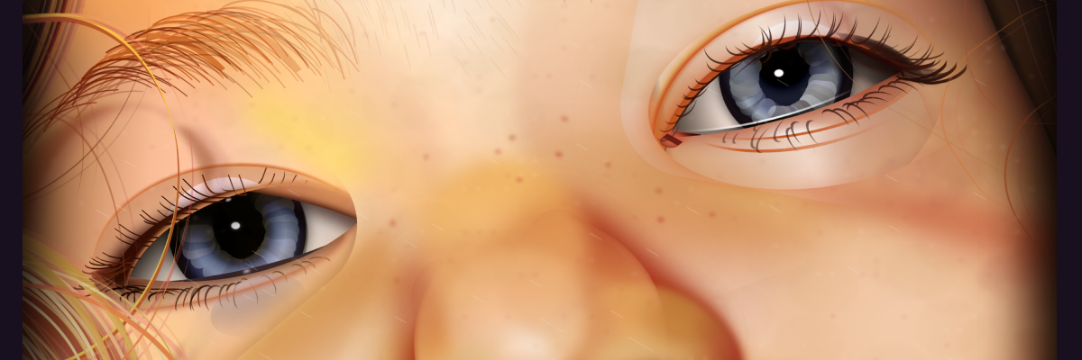 A close up of a young girl's eyes, drawn with CSS