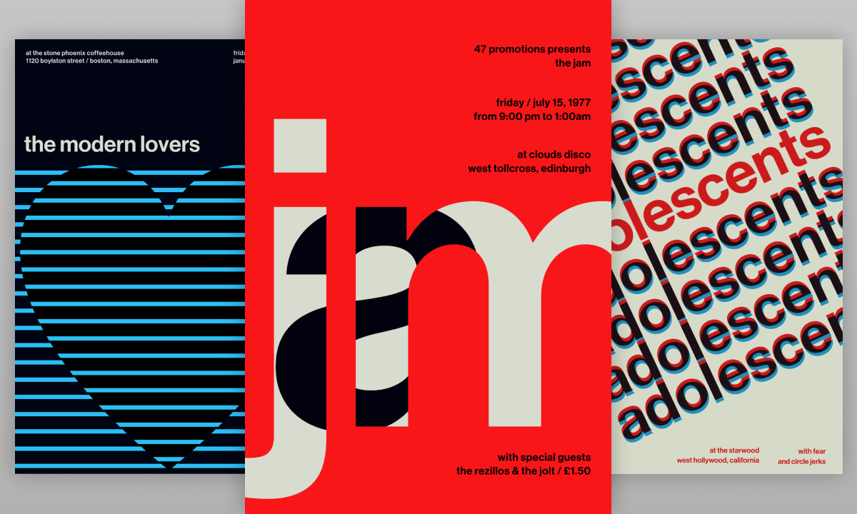 Three posters from Pete Barr's Swissted series
