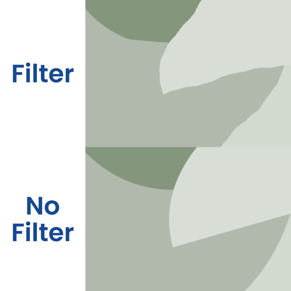 Two images, one showing the filter's effects making wiggly lines. The second image showing crisp clean lines without a filter.